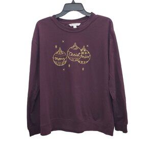Celebrate Together‎ Women's Burgundy Gold Embroidered Merry Christmas Sweater XL